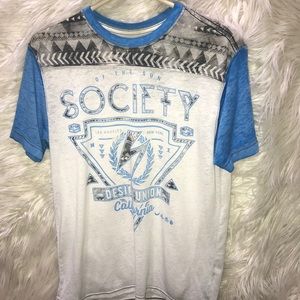 Society blue and white t shirt